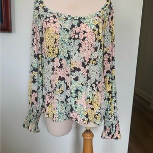 LOFT Floral Scoop-Neck Button Front Blouse in Pink Multi